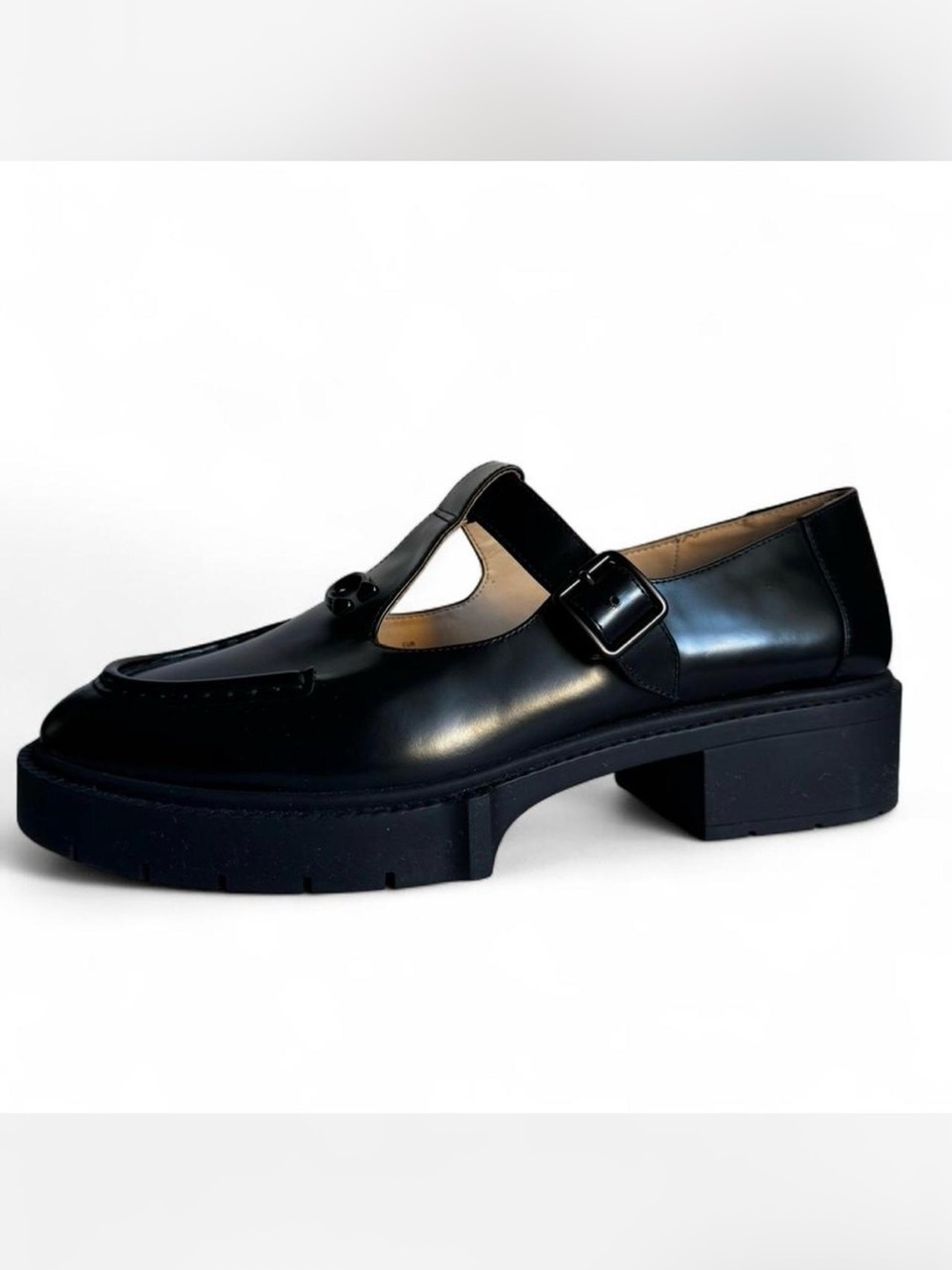 Coach Black Leather Mary Jane Loafers with Buckle